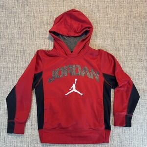 Nike Therma-Fit Boys Air Jordan Hoodie Pullover Red/Speckled Logo & Hood Size M